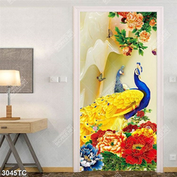 Tranh đôi chim công và hoa mẫu đơn khổ dọc