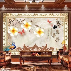 Tranh chim công và hoa in gạch đẹp