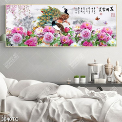 Tranh vườn hoa mẫu đơn và chim công