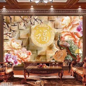 Tranh hoa và chim công giả ngọc Tranh hoa và chim công giả ngọc