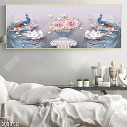 Tranh 3D chim công và bình hoa Tranh 3D chim công và bình hoa