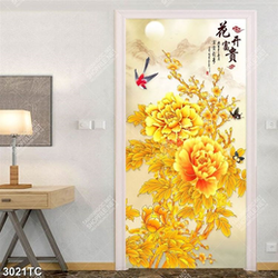 Tranh tài lộc mẫu đơn vàng khổ dọc