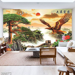 Tranh thư pháp cây tùng và chim đại bàng