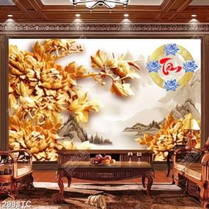 Tranh hoa mẫu đơn điêu khắc gỗ nền giả ngọc