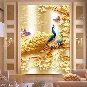 Tranh đôi chim Công trên cành hoa mộc lan