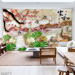 Tranh hoa đào, hoa Sen và chim công giả ngọc