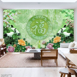 Tranh giả ngọc đôi chim Hạc và hoa mẫu đơn