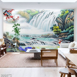 Tranh cảnh thác nước và hươu