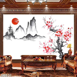 Tranh núi và hoa đào