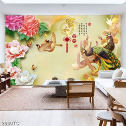 Tranh hoa mẫu đơn và đôi chim công