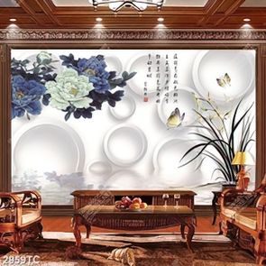 Tranh hoa mẫu đơn xanh và hoa lan