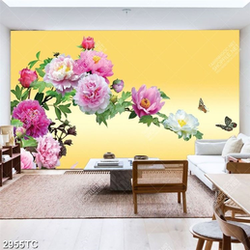 Tranh hoa mẫu đơn nền vàng