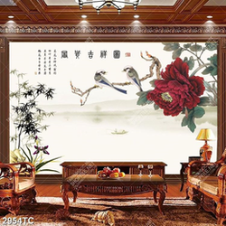 Tranh mẫu đơn và cây trúc