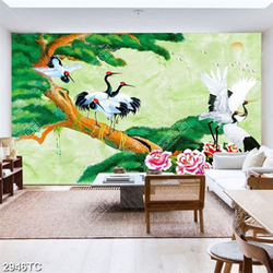 Tranh chim Hạc trên cây Tùng in tranh thêu siêu nét