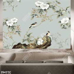 Tranh hoa và chim in dán tường chất lượng cao