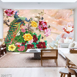 Tranh hoa mẫu đơn và đôi chim công