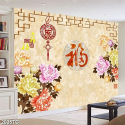 Tranh thư pháp hoa mẫu đơn