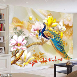 Tranh chim công và hoa mộc lan