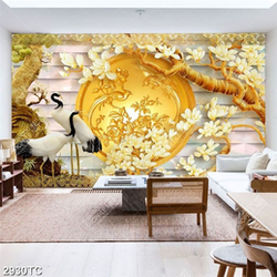 Tranh chim Hạc và hoa mộc lan điêu khắc 3D đẹp