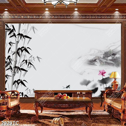 Tranh cây trúc và hoa Sen