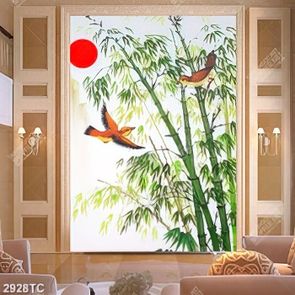 Tranh sơn dầu cây tre và chim