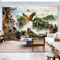 Tranh Hổ và chim đại bàng nền vạn lý trường thành