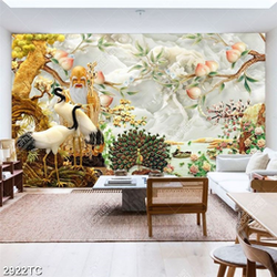 Tranh chim Hạc và công Thọ nền giả ngọc