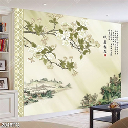 Tranh hoa mộc lan và phong cảnh quê