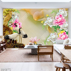 Tranh chim Hạc và hoa mẫu đơn giả ngọc