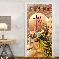 Tranh thư pháp chim công và nền giả ngọc