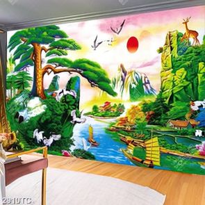 Tranh sơn dầu cây Tùng lớn và non nước