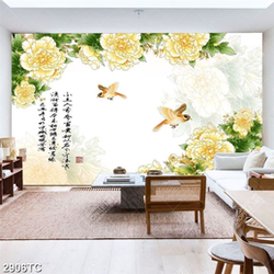 Tranh hoa mẫu đơn và thư pháp