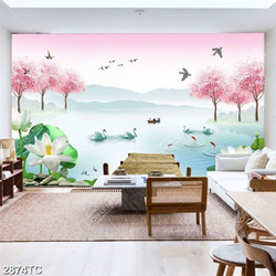 Tranh cây đào và chim thiên nga