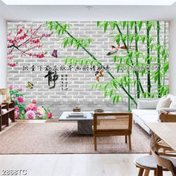 Tranh cây đào và tre