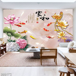 Tranh hoa Sen và cá chép Koi