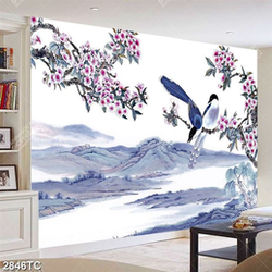 Tranh hoa đào và đôi chim