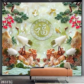 Tranh thư pháp chim Hạc và cây tùng