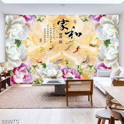 Tranh đàn cá koi và hoa mẫu đơn giả ngọc