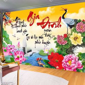 Tranh thư pháp Gia Đình vàc him hạc in tranh thuê