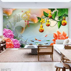 Tranh các chép và hoa mẫu đơn