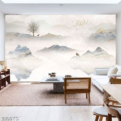 Tranh ghép hươu và sông núi