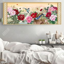 Tranh hoa mộc lan và chim khổ ngang đẹp