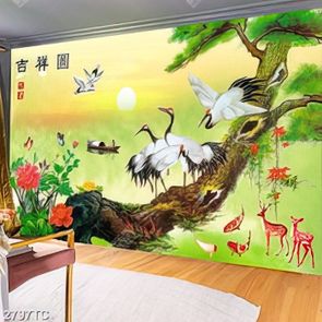 Tranh sơn dầu đàn Hạc và cây tùng