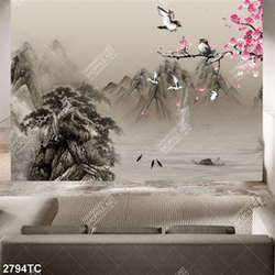 Tranh hoa đào và phong cảnh hữu tình