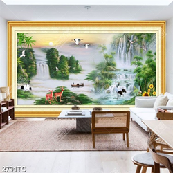 Tranh sơn dầu chim Hạc và hươu