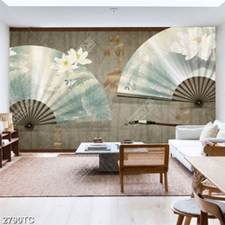 Tranh hoa sen quạt giấy