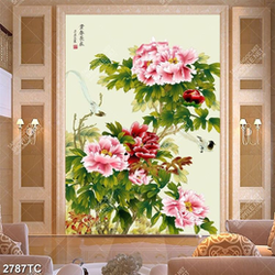 Tranh hoa mẫu đơn in dán tường