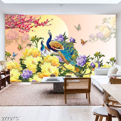 Tranh vườn hoa mộc lan và chim công