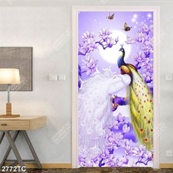 Tranh lụa chim công và hoa mộc lan tím