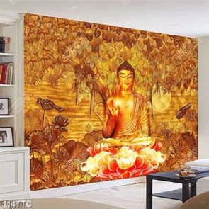 Tranh trúc chỉ psd đức phật thích ca bên cây bồ đề